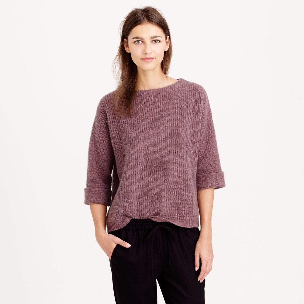 J. Crew Heather Plum Oversized Roll Sleeve Sweater